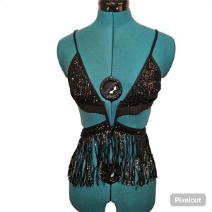 Primi black sequined fringe crop top size S US